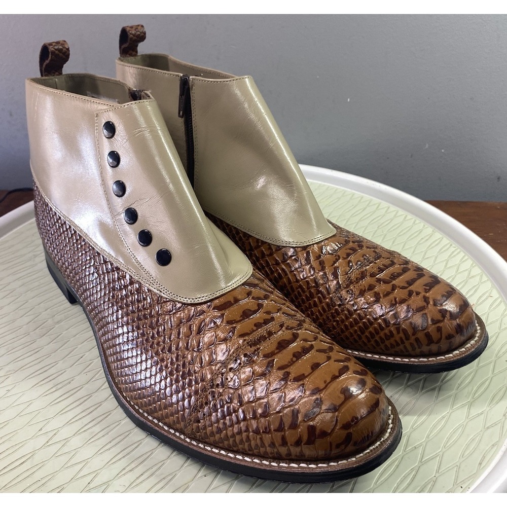 Stacy Adamsโ Men's Leather Spectator Spat Cap Toe Tan/Brown Dress Boot Sz.13D